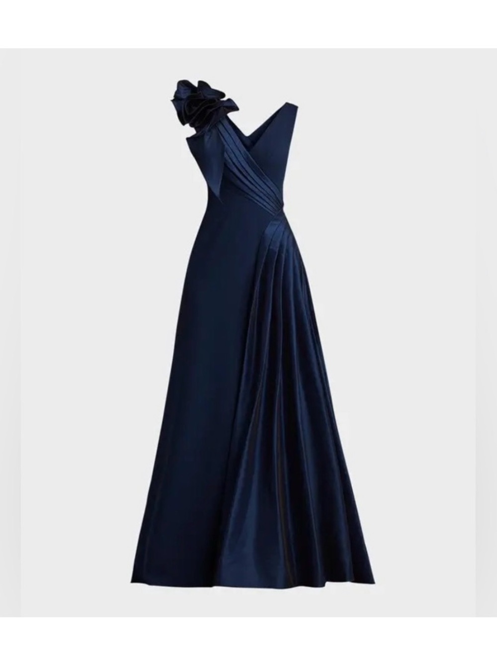 Tadashi Shoji Navy One-Shoulder Velvet Evening Gown with Shoulder Detail
